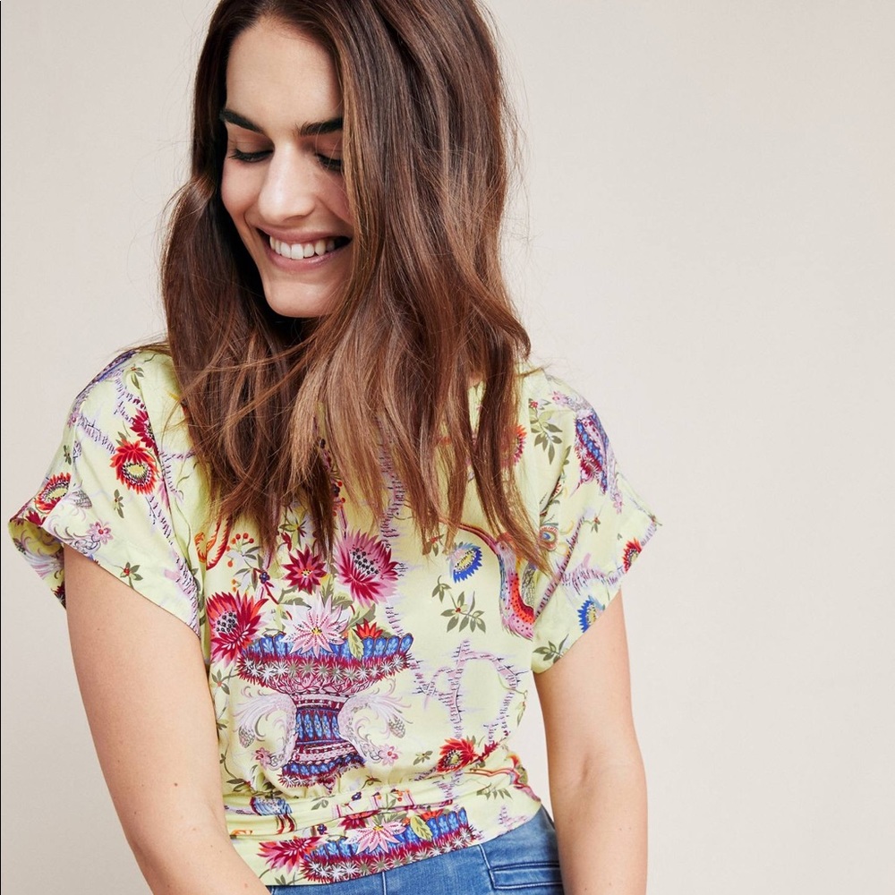 Anthropologie Maeve Yellow Garden Silk Blouse